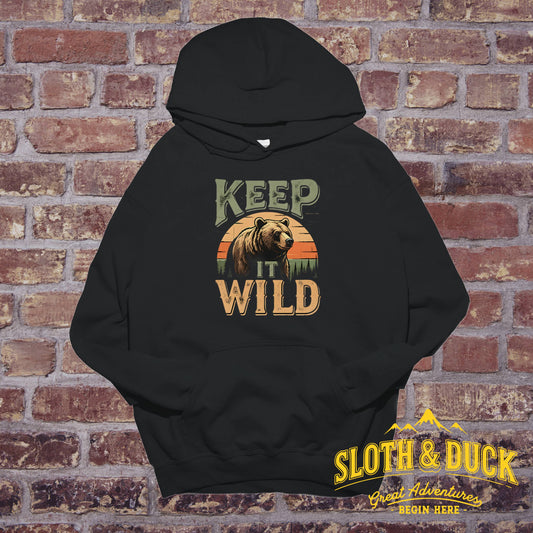 "Keep It Wild" Retro Sunset Grizzly Hoodie