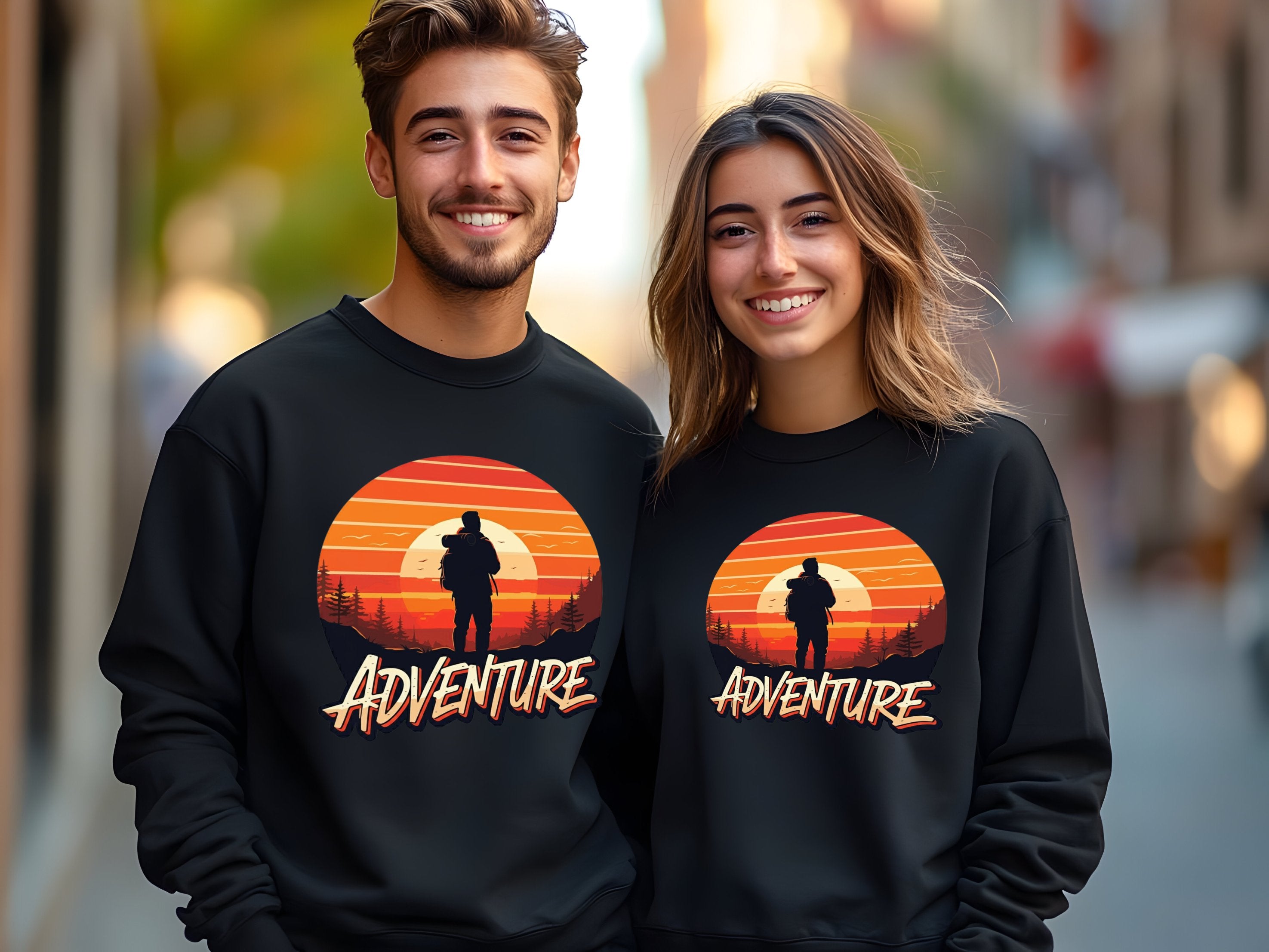 Adventure Hiking Graphic Black Crewneck Sweater