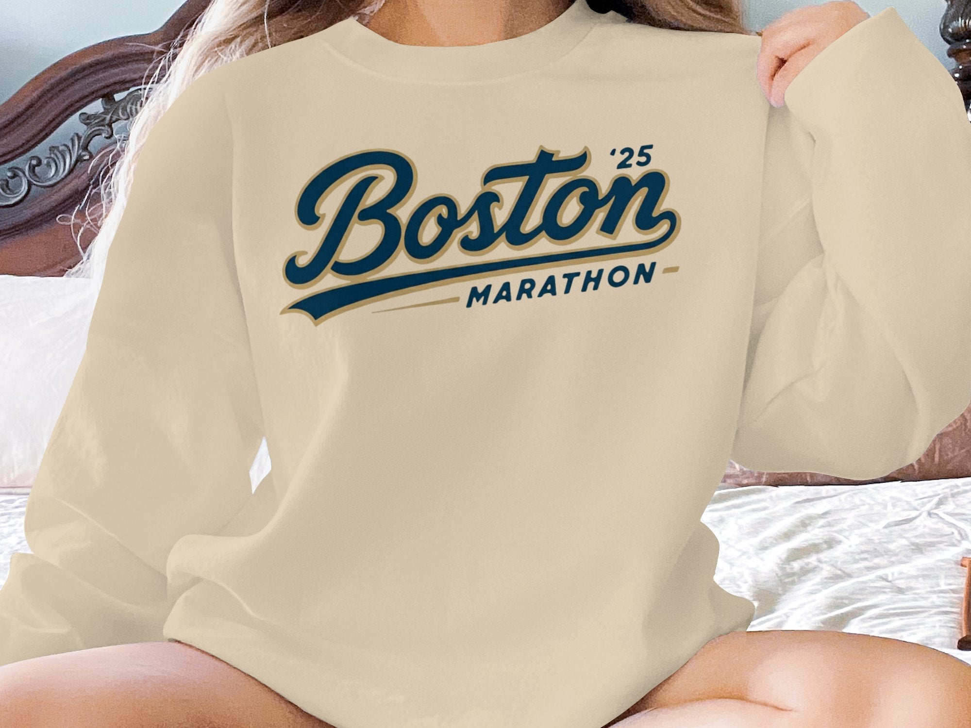 Boston Marathon 25 Tan Crewneck Sweater