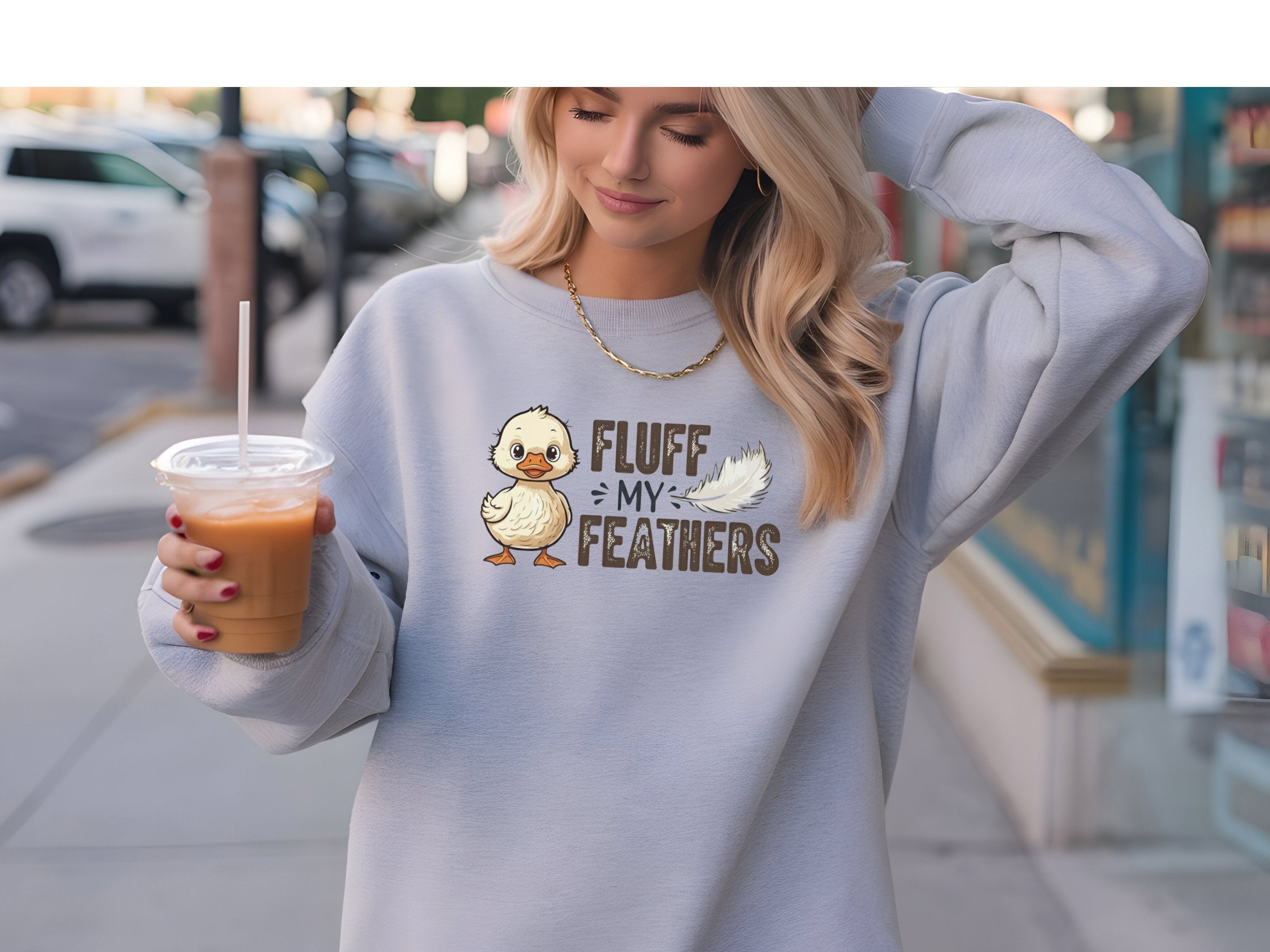 Fluff my feathers duck graphic salt and pepper crewneck