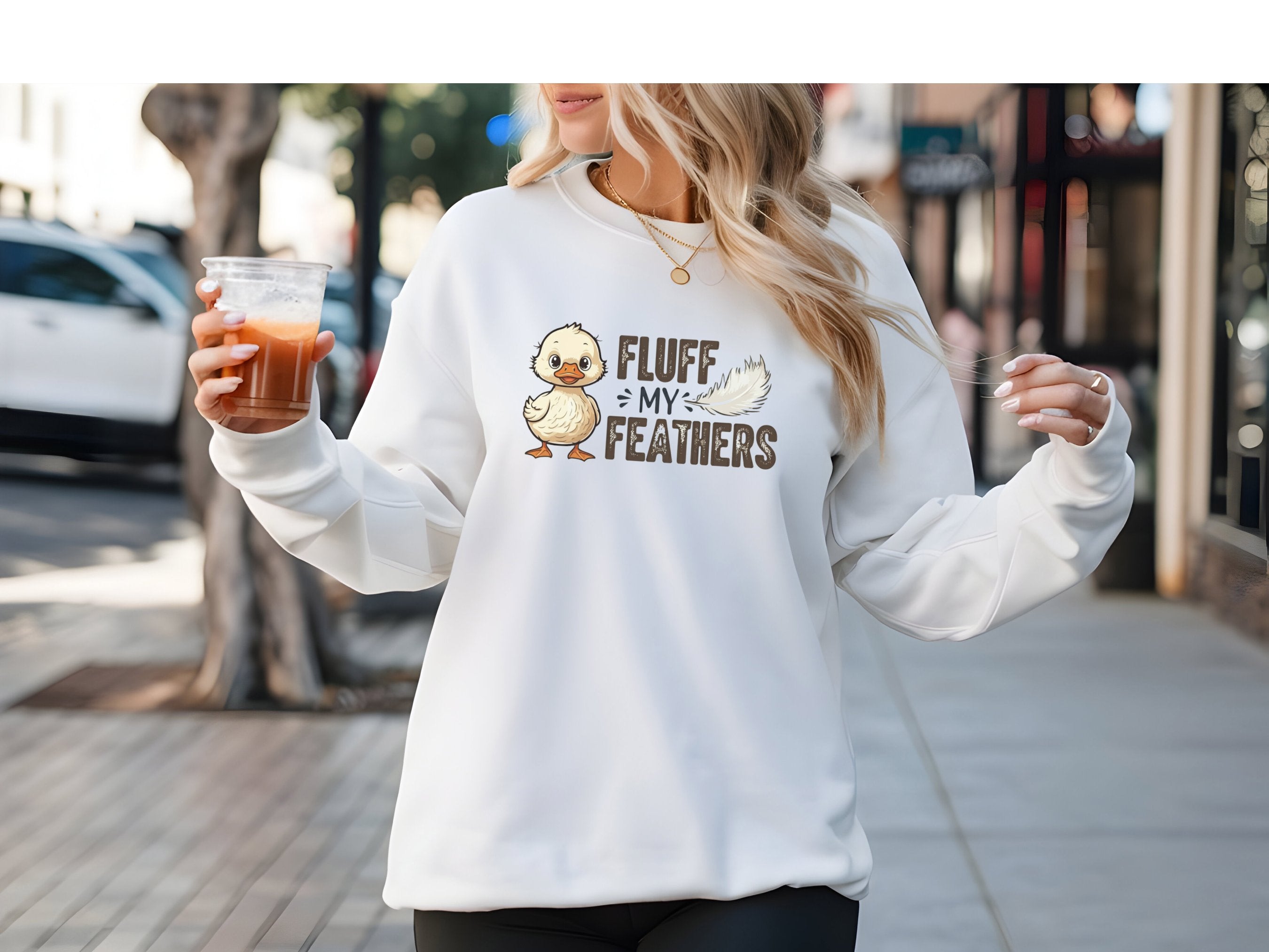 Fluff my feathers duck graphic white sweatshirt crewneck