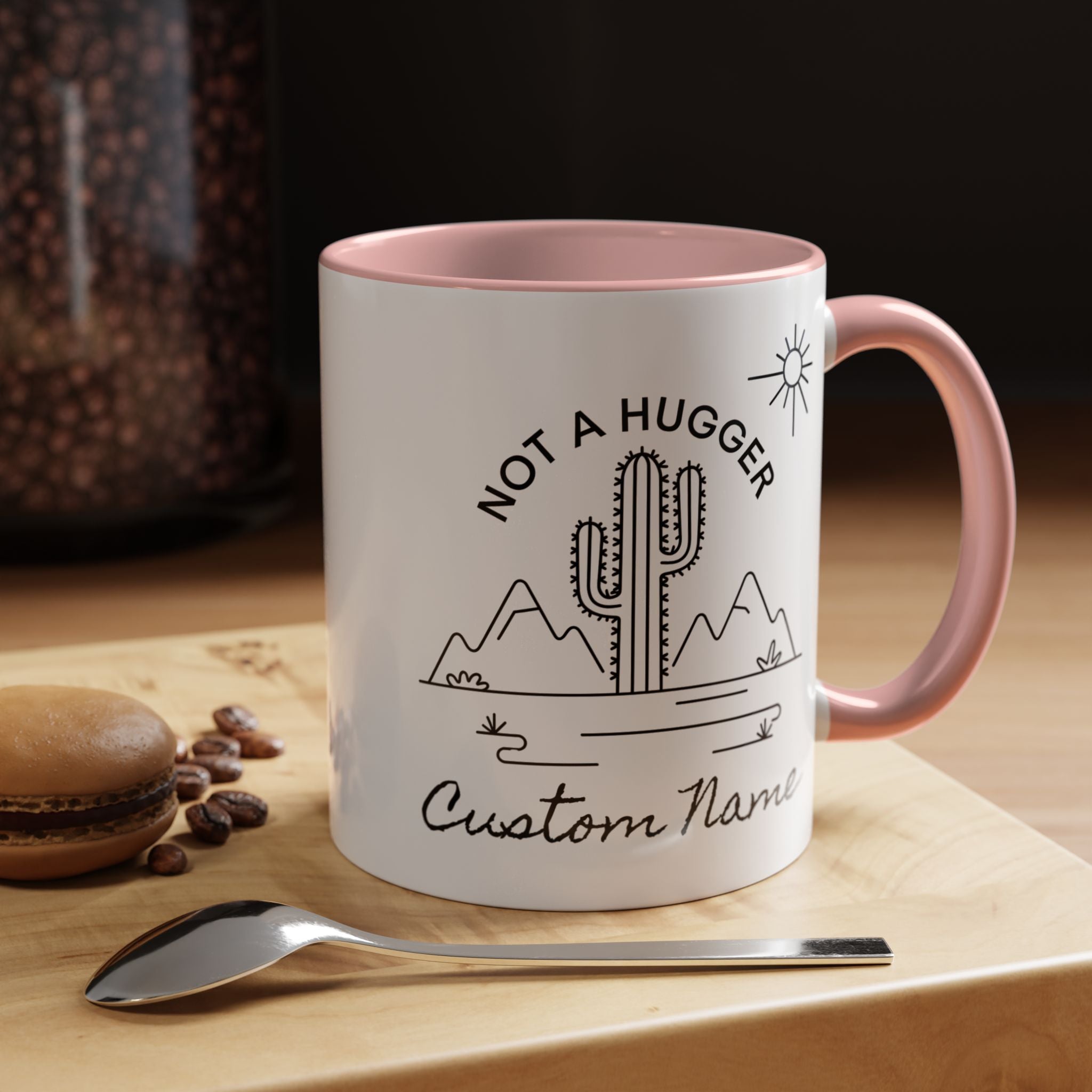 Not a hugger Cactus graphic light pink coffee mug