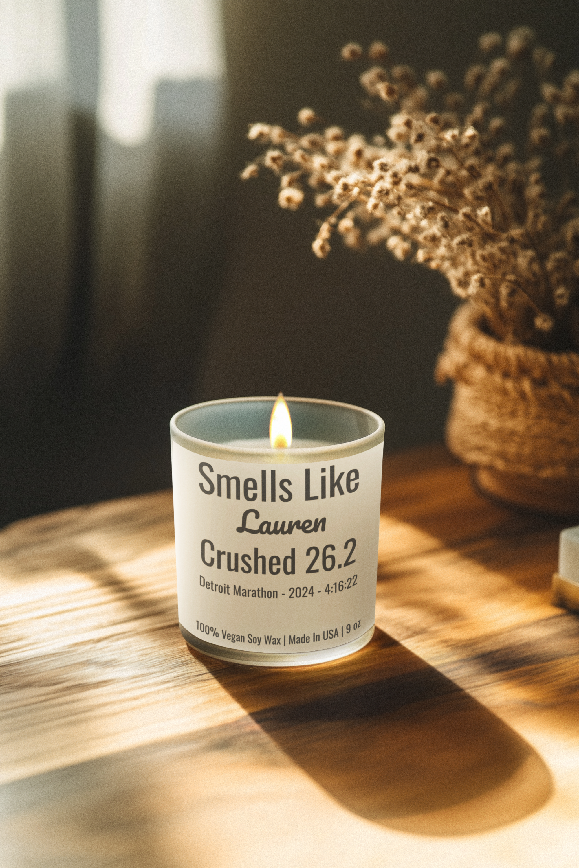 Smells Like Someone Crushed 26.2 Miles customized scented candle