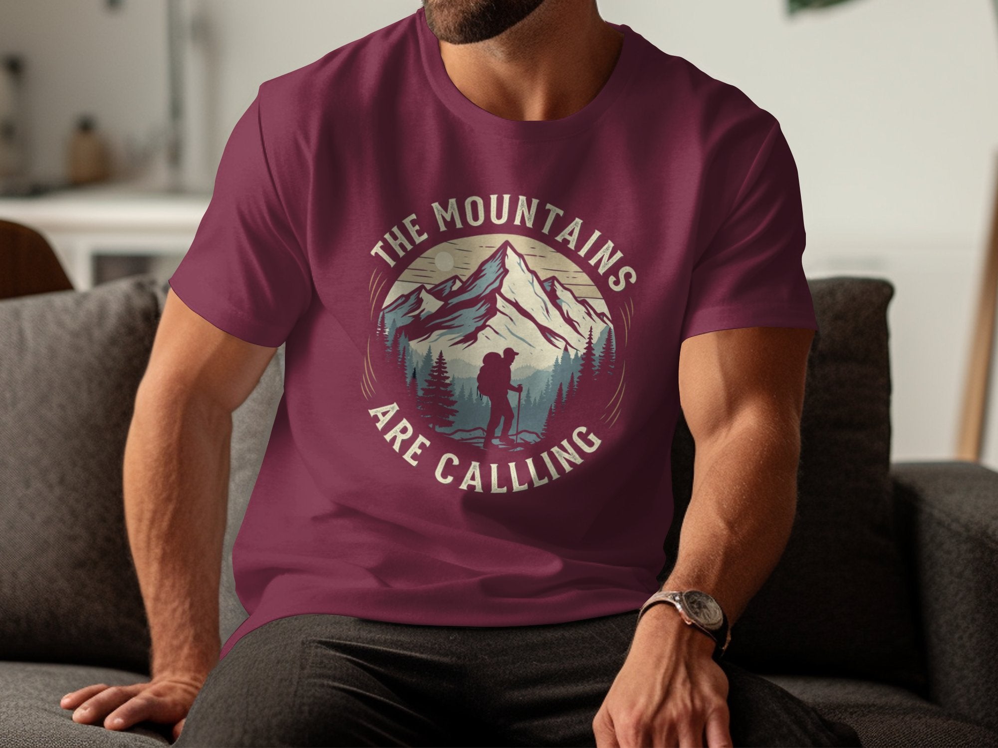 The mountains are calling maroon t shirt