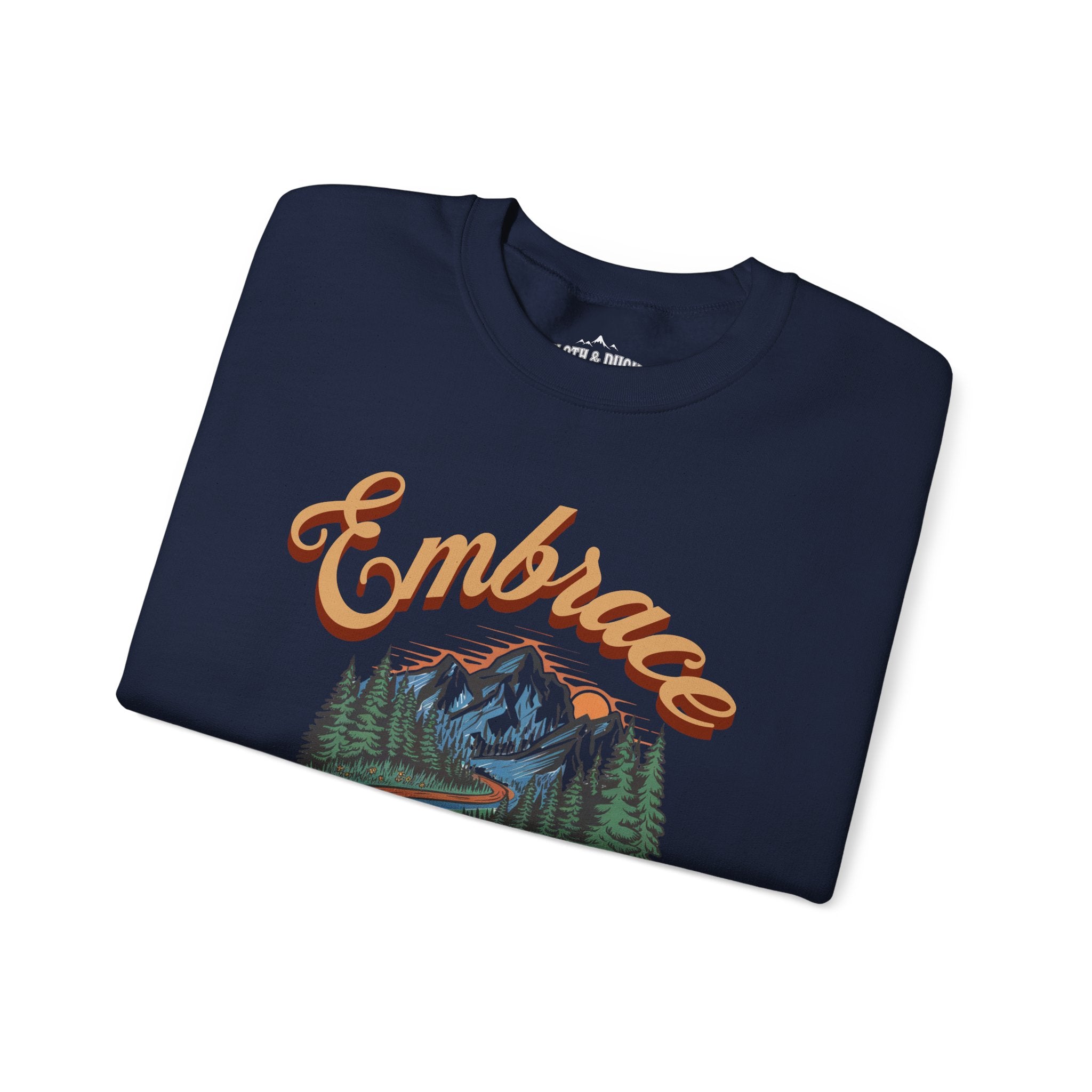 embrace the adventure crewneck sweater navy blue