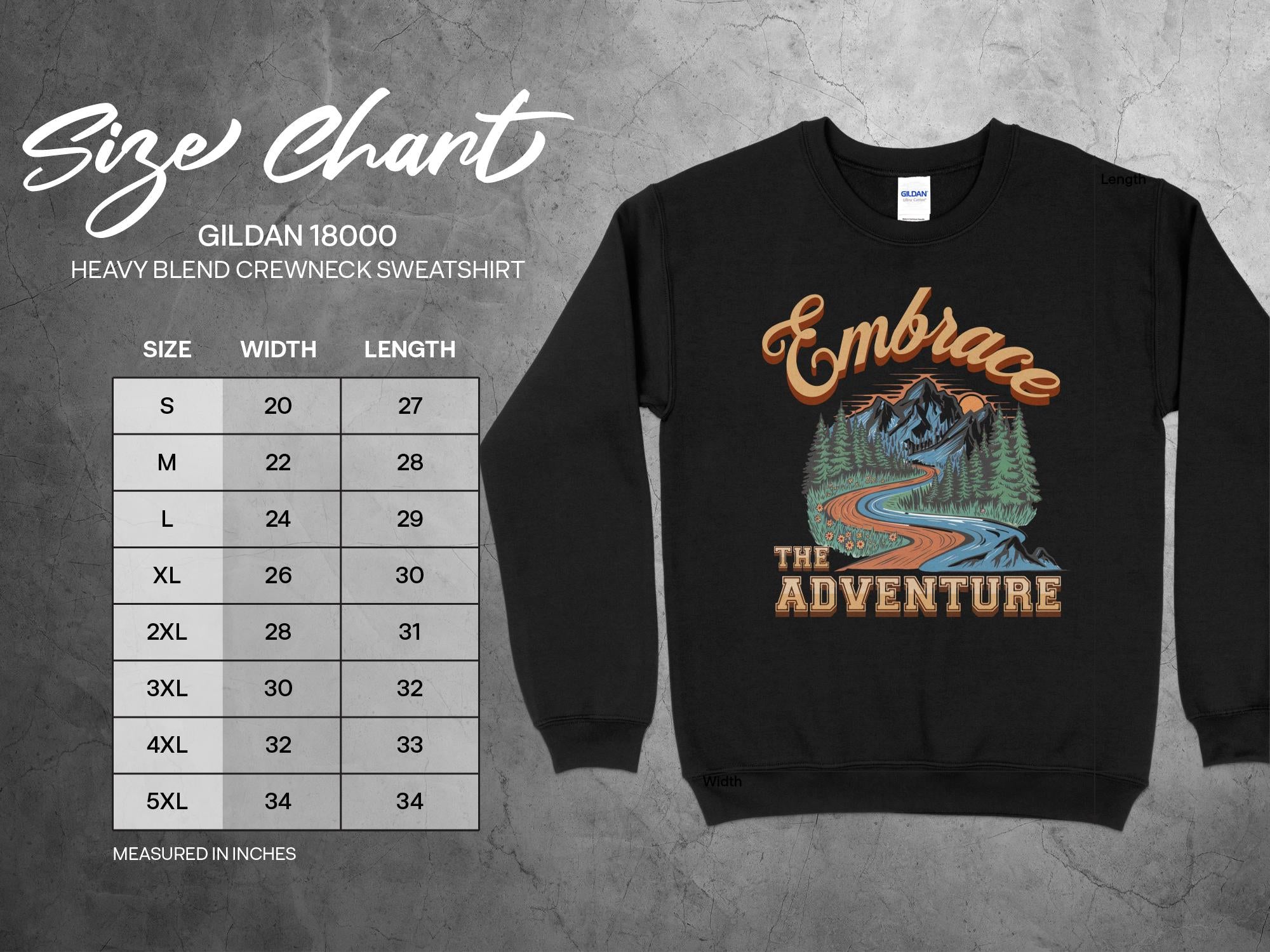 embrace the adventure crewneck sweater size chart