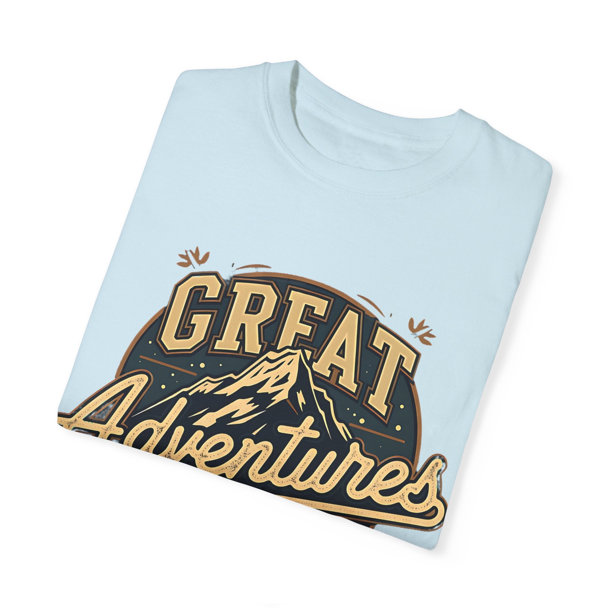 great adventures mountain graphic light blue t shirt