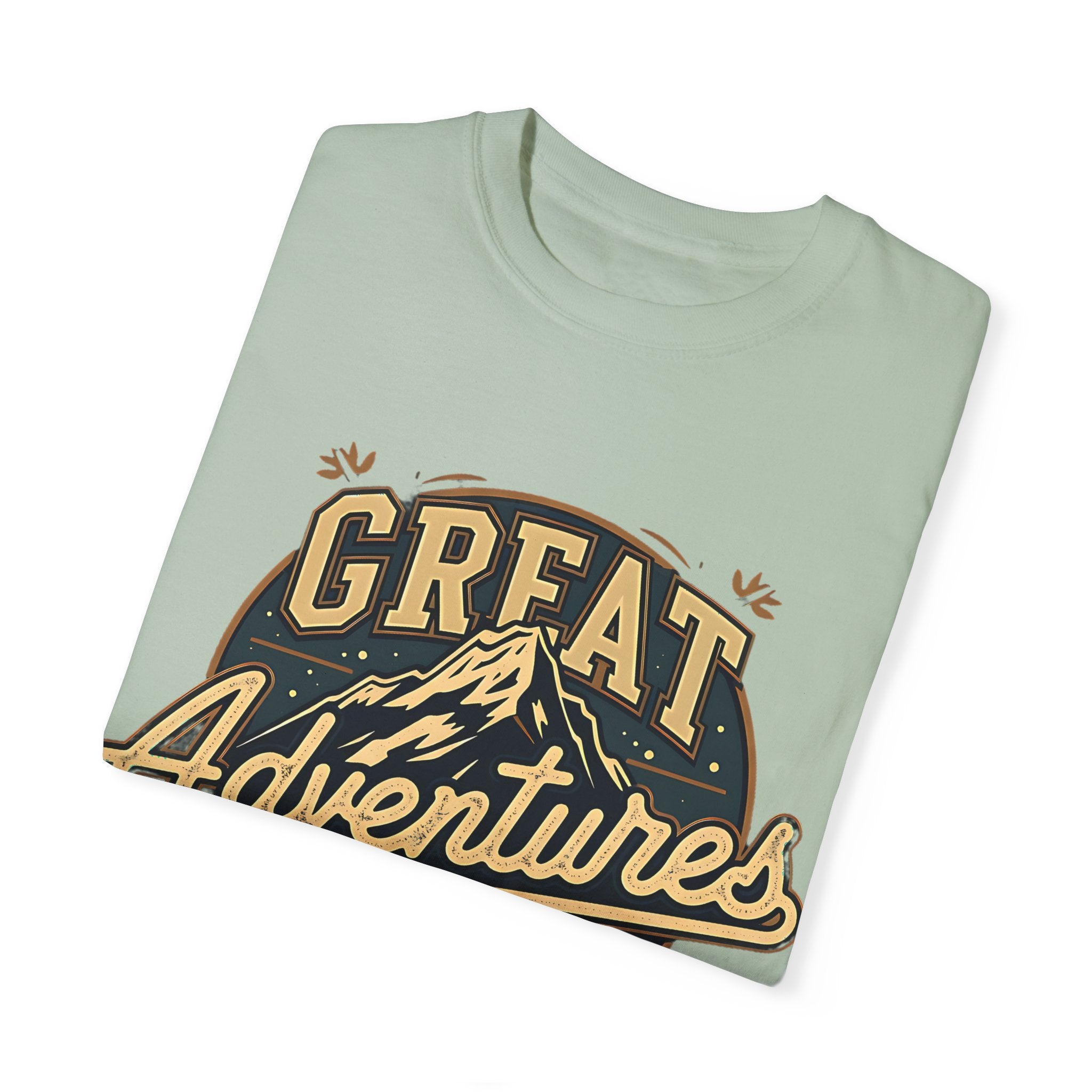 great adventures mountain graphic light green t shirt