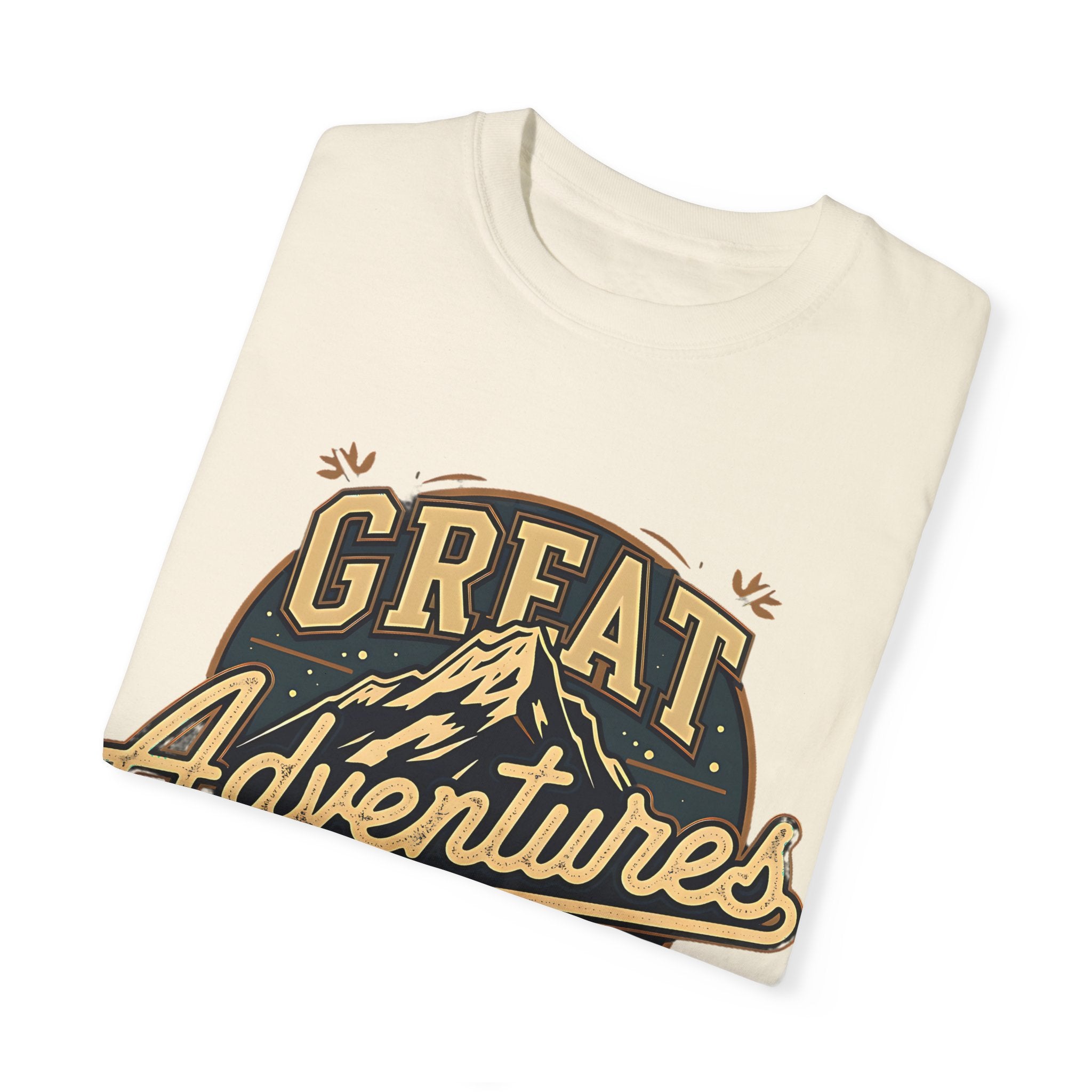 great adventures mountain graphic light yellow t shirt