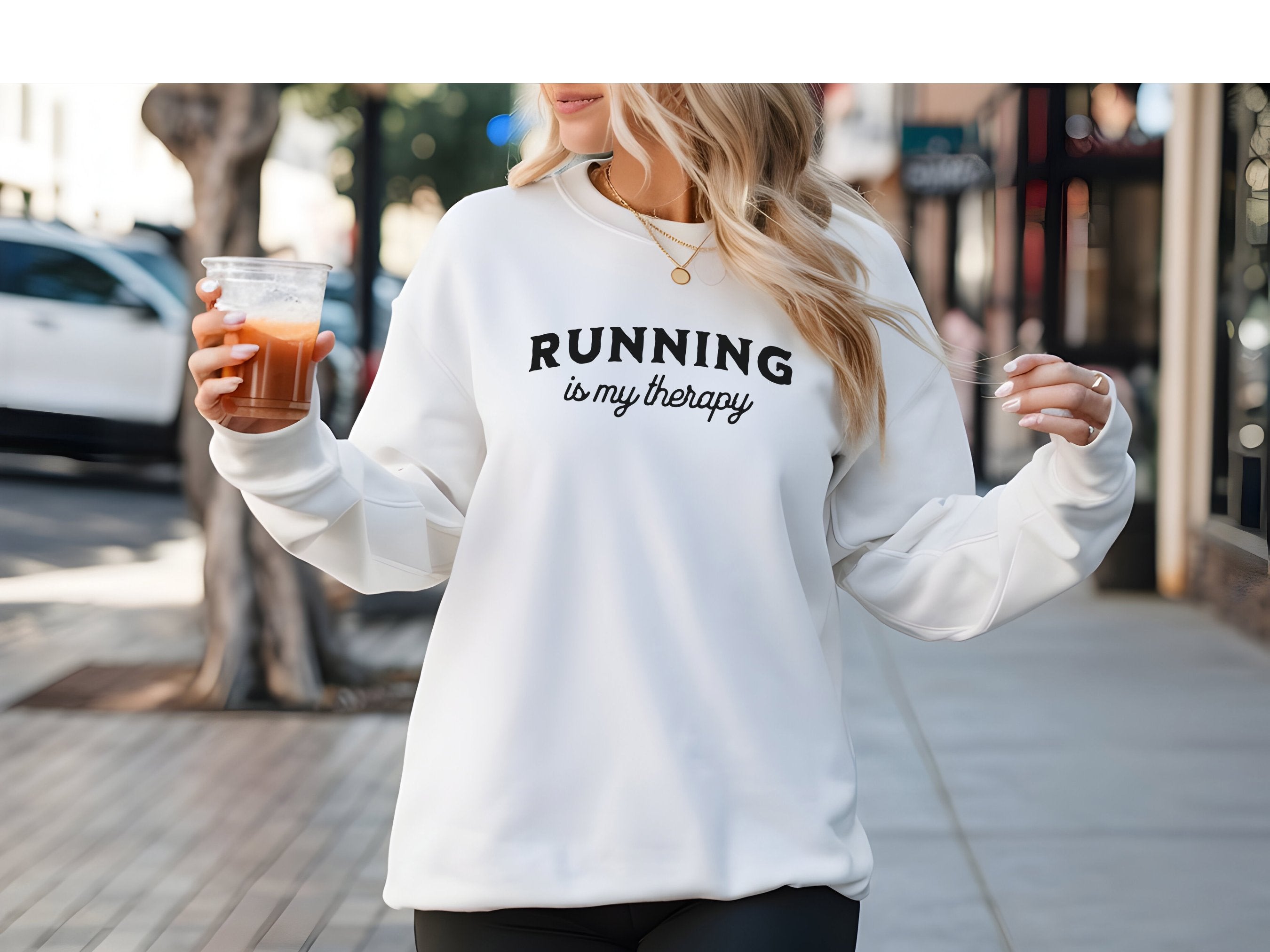 running is my therapy white crewneck sweatshirt