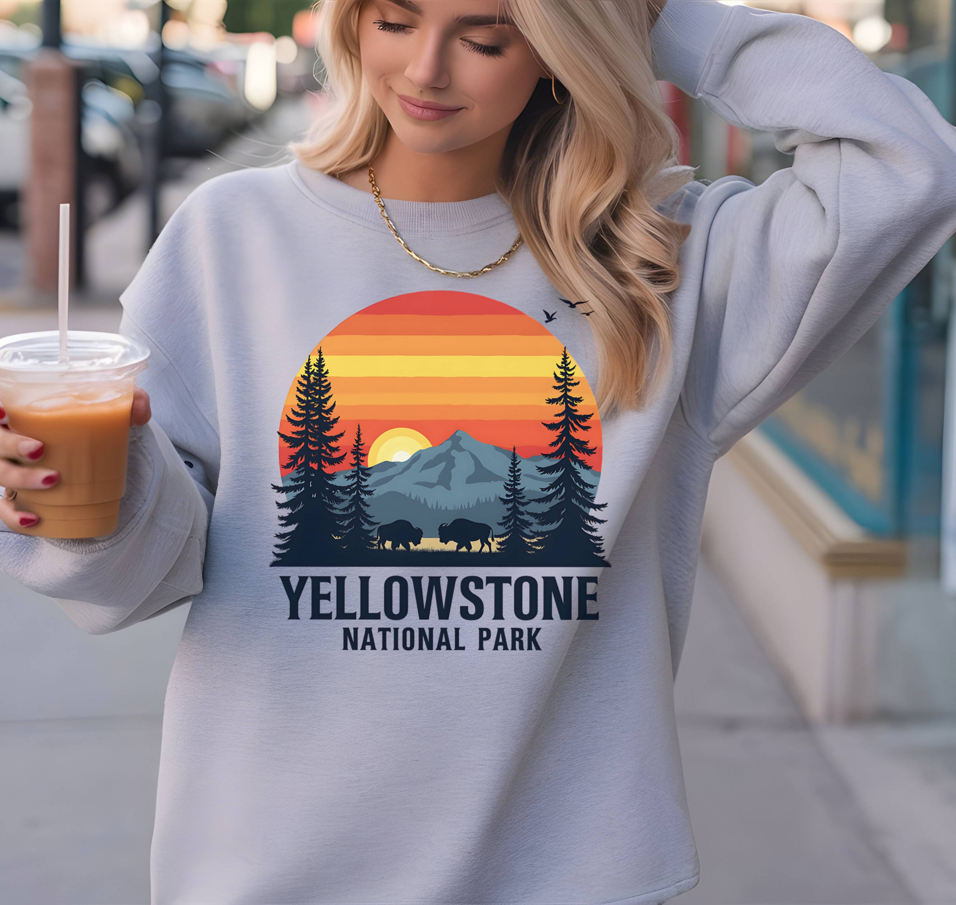 yellowstone national park gray crewneck